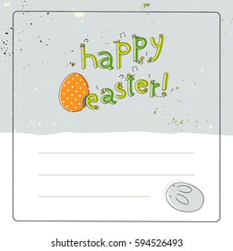 Happy Easter text, holiday greeting card. Hand drawn typography on background, lettering. Spring celebration vector illustration. 