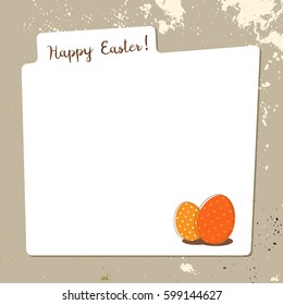 Happy Easter text, holiday greeting card. Typography on background, lettering. Spring celebration vector illustration. Copy space for text insertion.