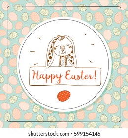 Happy Easter text, holiday greeting card. Typography on background, lettering. Spring celebration vector illustration. 