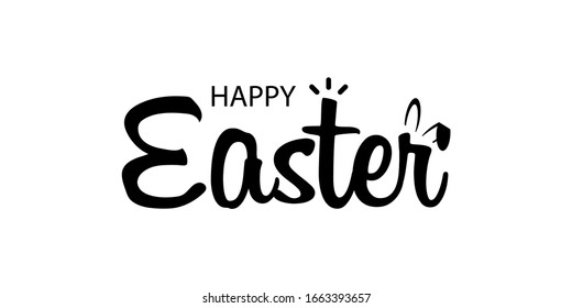 Happy easter text illustration. Horizontal greeting banner with bunny. Vector