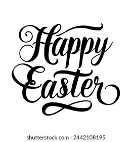 Happy Easter Text Isolated White Background , Vector Illustration