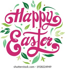 Texto de Pascua feliz con imágenes de fondo de iconos de hoja