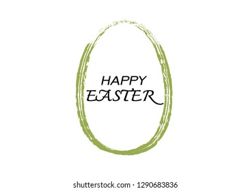 Happy Easter text lettering with green egg on white background. Vector illustration EPS 10.