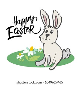 Happy Easter text lettering  on white background. Vector illustration
