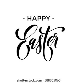Happy Easter text lettering on white background. Paschal holiday card lettering