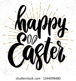Happy Easter text. lettering phrase for Easter holidays greeting card, invitation, banner, postcard, web, poster template. Vector illustration