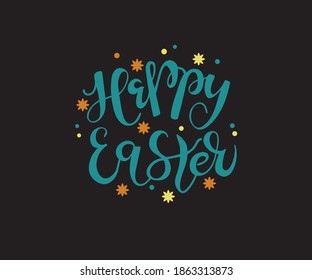Feliz texto de Pascua como logotipo, placa e icono. Postal de Pascua, tarjeta, invitación, volante, plantilla de banner. Tipografía con letras de Pascua. Saludos de temporada. 