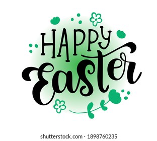 Happy Easter text as logotype, badge and icon. Easter hand drawn lettering, card, invitation, label, sticker, template. 