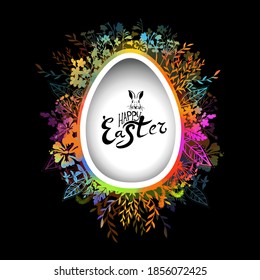 Happy Easter text. Multi-colored postcard. Mixed media. Vector illustration