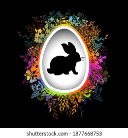 Happy Easter text. Multi-colored postcard. Mixed media. Vector illustration