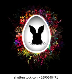 Happy Easter text. Multi-colored postcard. Mixed media. Vector illustration