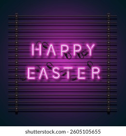 Happy Easter text neon background. Happy Easter typography.