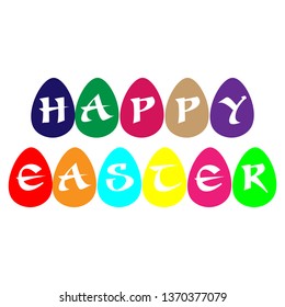 Happy Easter Text On White Background Vector / Illustration