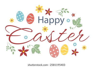 Happy Easter text on a white background. Greeting Card