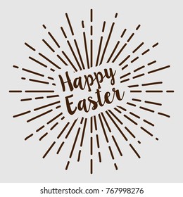 happy easter text typography sun circle retro vintage design