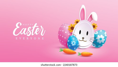 Happy easter text vector design. Easter egg hunt holiday season celebration in empty pink space for typography. Vector Illustration.
