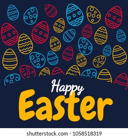  happy easter text vector and easter eggs background or banner graphic