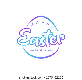 Happy Easter text word Hand drawn Lettering card. Modern brush calligraphy Vector illustration