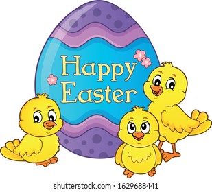 Happy Easter theme with egg and chickens - eps10 vector illustration.