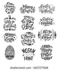 Happy Easter theme greeting inscriptions. Hand drawn letterings for card, posters, tags, photo overlays