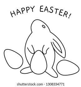Happy Easter themed rabbit line vector illustration