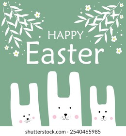 Happy Easter. Three cute Easter bunnies. Greeting card. vector illustration