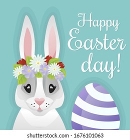 Happy easter. The trend calligraphy. Vector illustration on a blue background. The rabbit ears. Great holiday gift card.