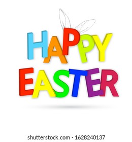 Happy Easter - trendy 3D Easter greeting card template.