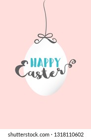 Happy easter trendy cute celebration greeting card in simple cartoon style.  egg traditional symbol of Easter holiday