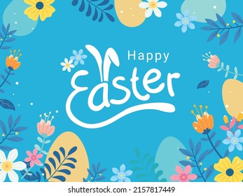 Happy Easter. Trendy greeting card Easter design with typography, bunny ears