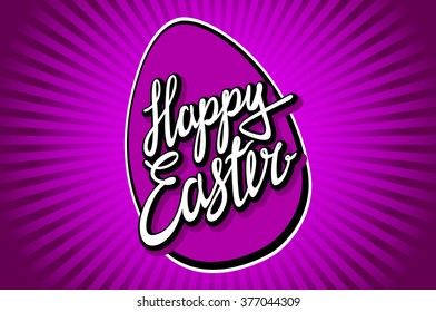 Happy Easter, trendy hipster hand-written line lettering. Easter greeting card with hand-drawn lettering. Pink Easter celebration background with happy Easter wishes text. Easter wishes of happiness.