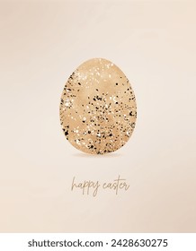 Happy Easter. Trendy Simple Easter Vector Illustration with Big Brown Egg with Black and White Spots. Single Chicken Egg on a Gradient Beige Background. Simple Easter Card. Mesh Effect. RGB.