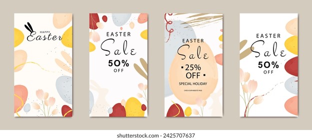 Feliz Pascua, plantilla de publicación de historia de medios sociales de moda. Web banner de compras en línea