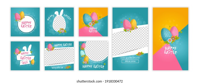 Happy easter trendy template for social networks stories and posts. Web online shopping banner concept