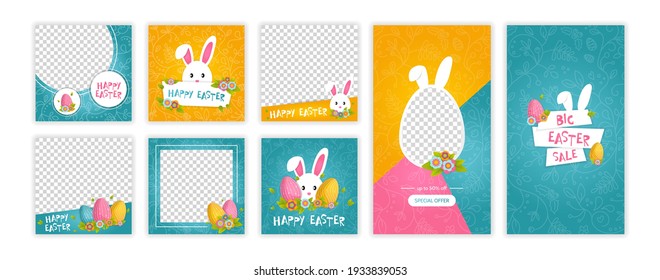 Happy easter trendy template. Template for social networks stories and posts. Web online shopping banner concept. Vector illustration