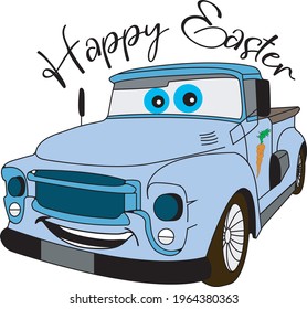 Happy Easter Truck Svg easter Truck. Easter shirt design. Carrot design.Vector illustration isolated on white background. Truck cutting file for Silhouette and Cricut. svg