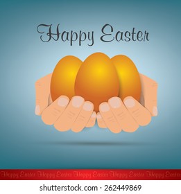 Happy Easter. two hands holding orange easter eggs. eps 10 .vector
