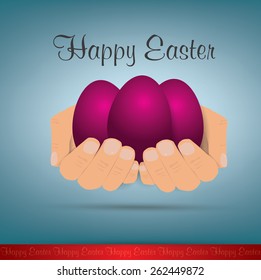 Happy Easter. two hands holding purple easter eggs. eps 10 .vector