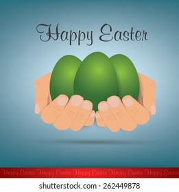 Happy Easter. two hands holding green easter eggs. eps 10 .vector