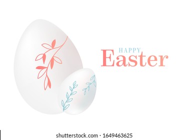 Happy Easter type composition. Easter eggs with floral decor background. Design collection, poster background, greeting card template. Vector illustration.