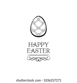 Happy Easter type greeting card with egg. Religious holiday vector illustration with swirls.