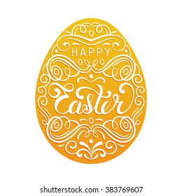 Happy Easter type greeting cards in the egg shape. Religious holiday vector illustration for poster, flyer.