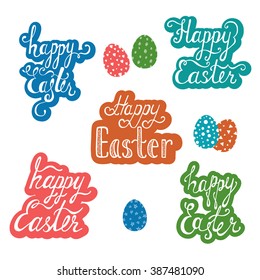 Happy Easter typographic background. Set of calligraphic inscription.  Modern calligraphy.