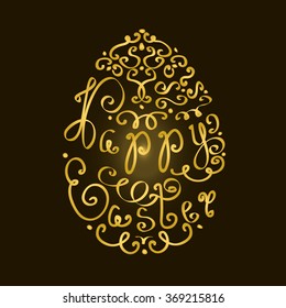 Happy easter - typographic calligraphic lettering golden effect