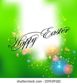 Happy Easter Typographic Card . Green Vector Background .