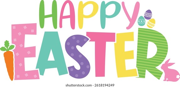 Happy Easter typographic design collection.  compositions that are isolated on a clear background.  Hand-drawn elements, calligraphy, and lettering.  Useful for any print, including cards and posters