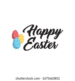 Happy easter typographic design. Easter season vector Illustration with lettering text and eggs.