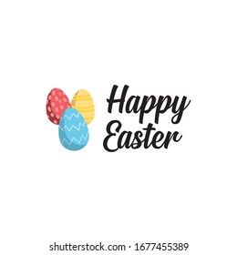Happy easter typographic design. Easter season vector Illustration with lettering text and eggs.