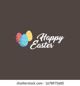 Happy easter typographic design. Easter season vector Illustration with lettering text and eggs.