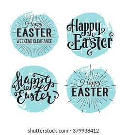 Happy Easter typographic greeting card. Easter Lettering with watercolor stain. Easter Holidays logo lettering for invitation, greeting card. Happy Easter Sale Banner. Vector typography design element